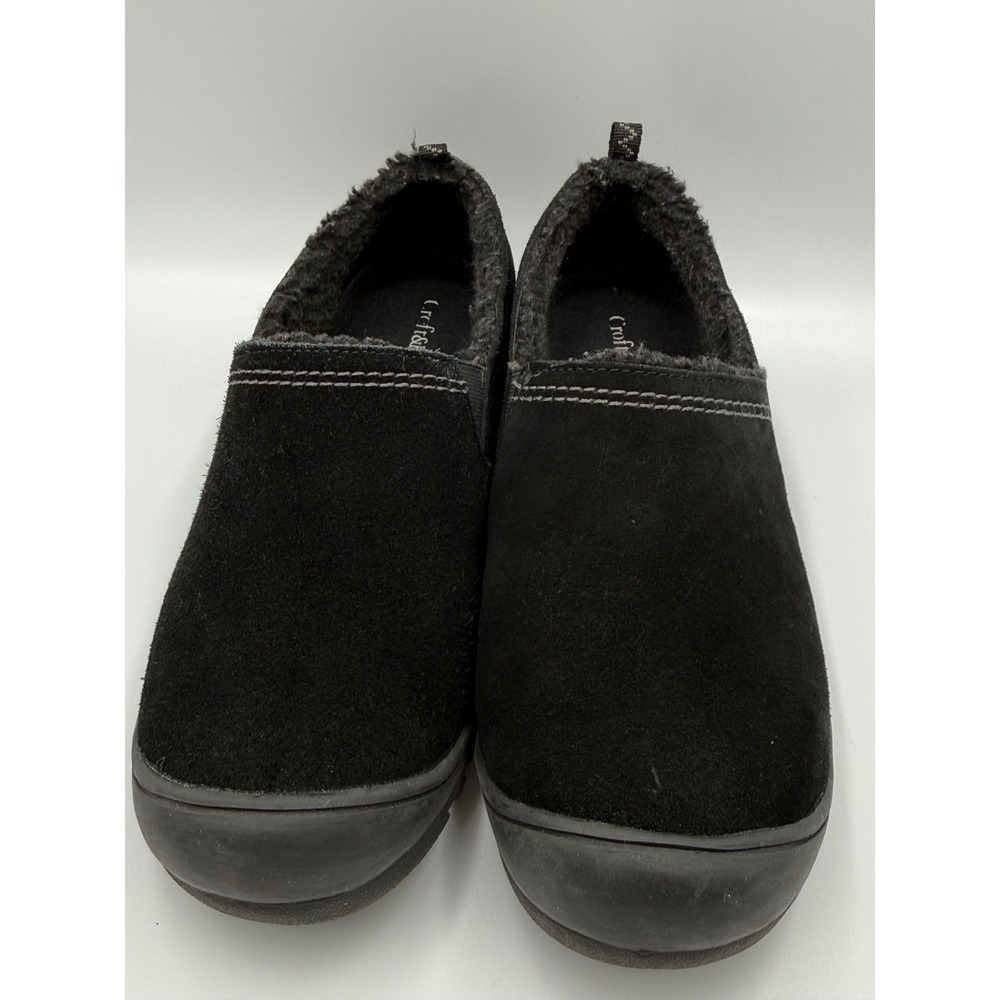 Croft & Barrow Gloria Black‎ Suede Slip On Loafers Womens 8 Faux Fur Lined